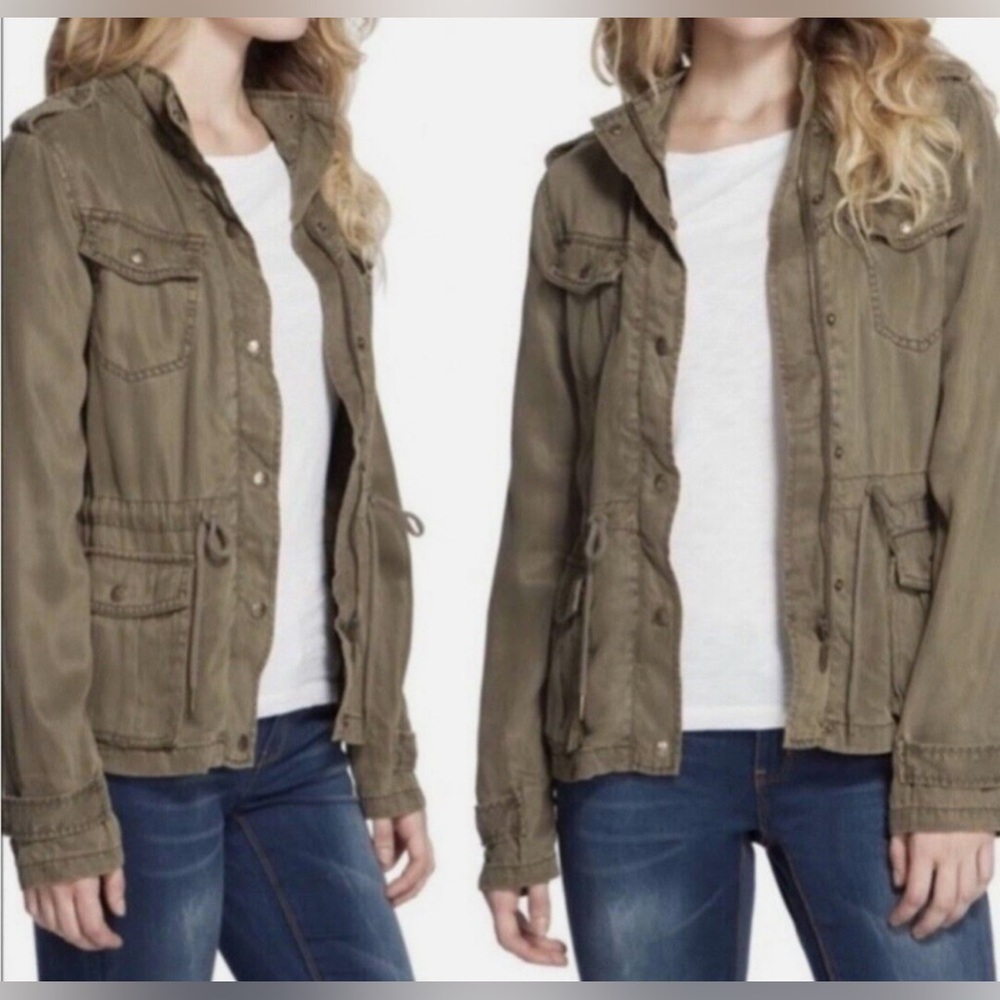 Max Jeans Olive Green Tencel Military Utility Jacket Size M